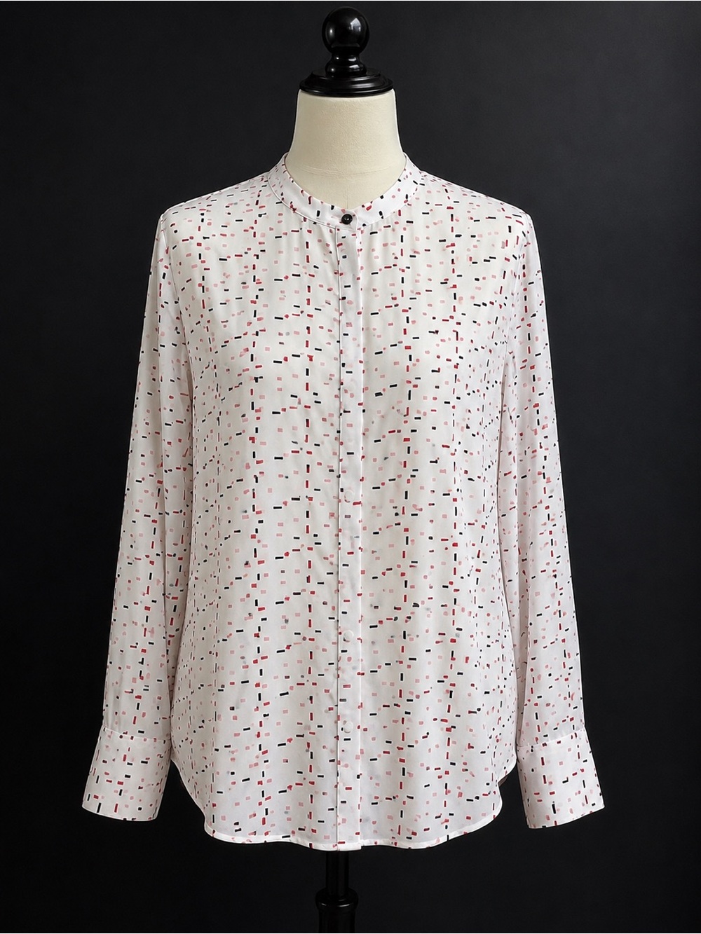 ANNABELLE White Geometric Print Blouse Long Sleeve SIZE XL
